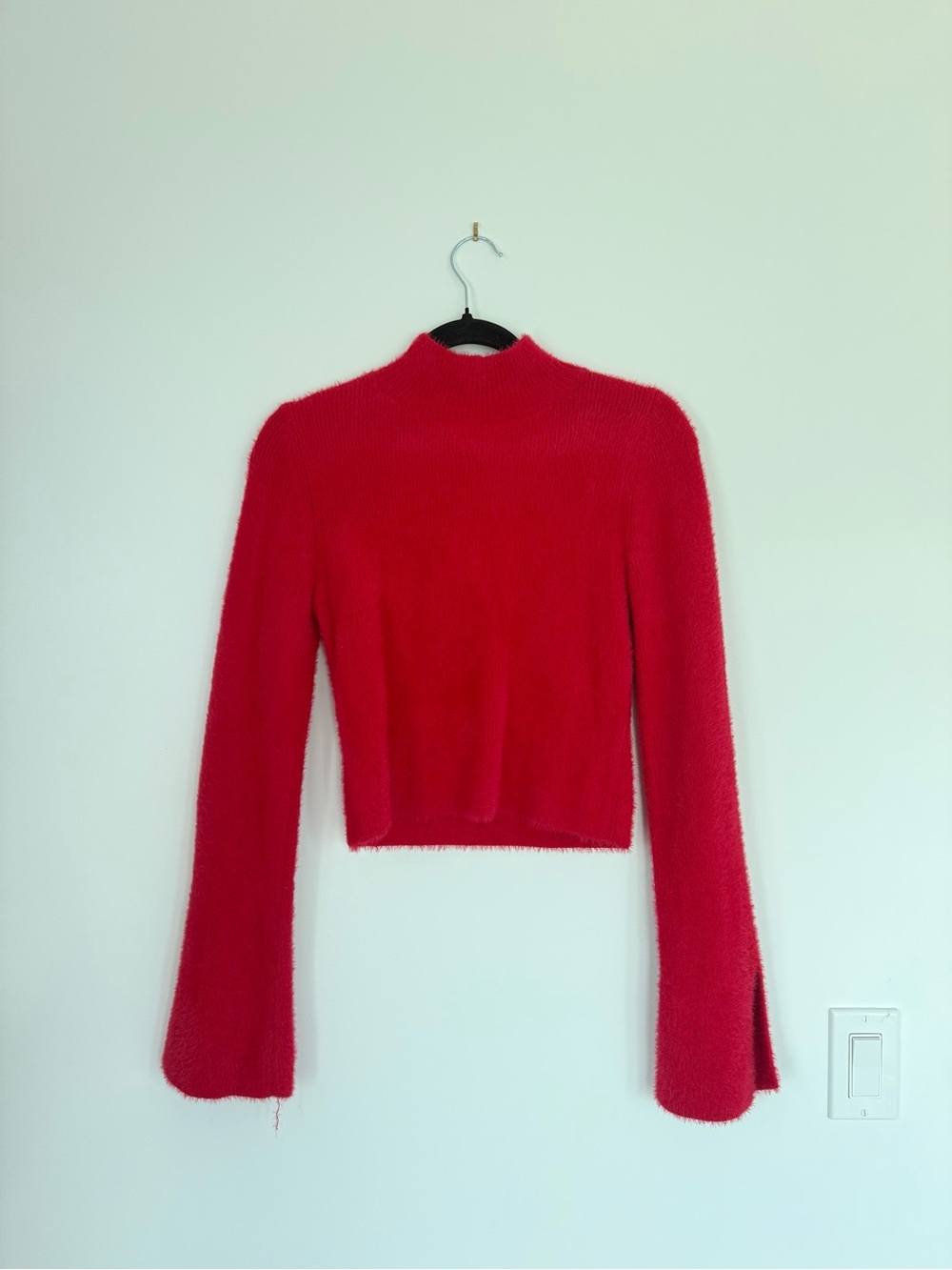 Red Fuzzy Long-Sleeve Mock Neck Sweater - Picture 1 of 4